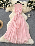 V Neck Sparkling Soft Pink Maxi Dress