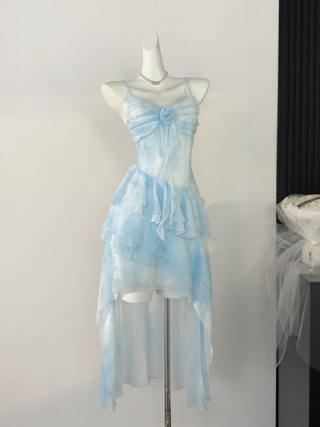 Ethereal Blue High-Low Ruffle Layered Summer Dress