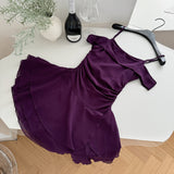 Chiffon Asymmetrical Ruffle Purple Dress