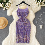 Purple High Slit Shimmer Sequin Dress