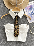 Leopard Print Ties Strapless Corset Tops