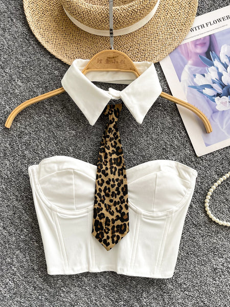 Leopard Print Ties Strapless Corset Tops