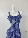 Summer Asymmetric Ruffles Blue Floral Dress