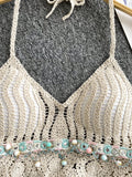 Delicate Bead & Pearl Crochet Halter Bikini Top