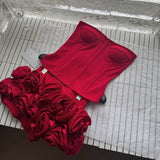 Exquisite Rose Strapless Red Corset Mini Dress