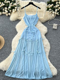 Delicate Bow Light Blue Sling Maxi Dress