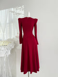 Square Neckline Flowing A-Line Skirt Red Dress