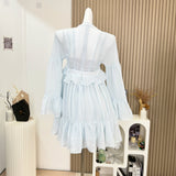 Lace Trim Ruffled Empire Waist Light Blue Dress