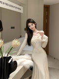 Pure desire temperament stitching lace slim fishtail dress