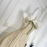 Vintage-Inspired Satin Bow Cream Stripe Dress