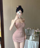 Adorable Strapless Pink Ruched Mini Dress with Bow Detail