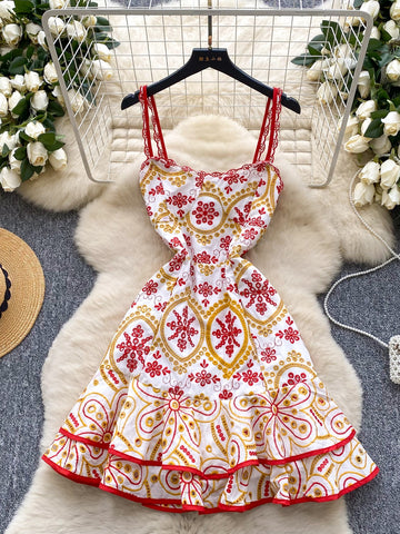 Vibrant Floral Retro Inspired Spaghetti Strap Dress