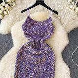 Purple High Slit Shimmer Sequin Dress