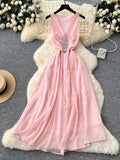 V Neck Sparkling Soft Pink Maxi Dress