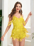 Sizzling Saffron Fringe Glitzy Sequin Party Dress