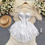 Lace Flared Tulle Skirt White Corset Dress