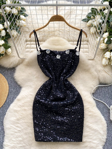 Navy Sequin Embellished Bodycon Dress