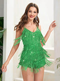 Sizzling Saffron Fringe Glitzy Sequin Party Dress