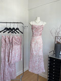 Spaghetti Straps Slim Silhouette Floral Pink Dress