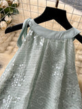 Sequined Top Flowing Chiffon Elegant Halter Dress