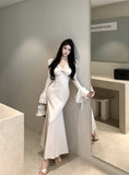 Elegant Long - Sleeve Ivory Mermaid Dress with Lace Cuffs