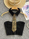 Leopard Print Ties Strapless Corset Tops