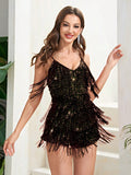 Sizzling Saffron Fringe Glitzy Sequin Party Dress