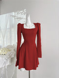 Structured Shoulders Flattering Square Red Dress