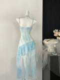 Ethereal Blue High-Low Ruffle Layered Summer Dress