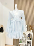 Lace Trim Ruffled Empire Waist Light Blue Dress