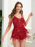 Sizzling Saffron Fringe Glitzy Sequin Party Dress