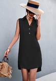 V-neck button sleeveless vest slit dress casual skirt