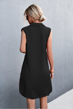 V-neck button sleeveless vest slit dress casual skirt