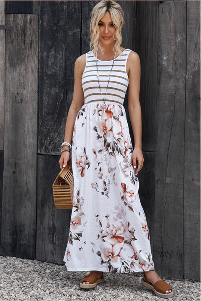 plant flower vest sleeveless contrast striped dress