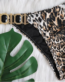 sexy leopard diamond low waist gathered split swimsuit