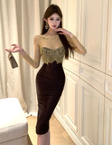 Lace stitching high waist slim dress