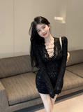 Pure desire hot girl cross hollow slim lace dress