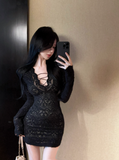 Pure desire hot girl cross hollow slim lace dress