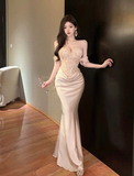 Tube top lace spell receiving waist fishtail dress