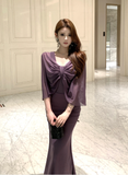 Gorgeous Asymmetric Purple Maxi Dress with Flowing Sleeve