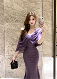 Gorgeous Asymmetric Purple Maxi Dress with Flowing Sleeve