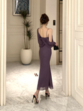 Gorgeous Asymmetric Purple Maxi Dress with Flowing Sleeve