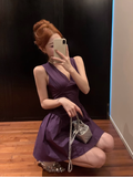 Stylish Sleeveless Purple V - neck Flared Mini Dress