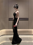 Glamorous Black Sequin Spaghetti Strap Mermaid Evening Dress