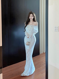 Graceful Off - Shoulder Ivory Lace Mermaid Maxi Dress