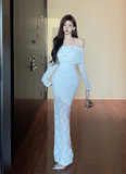 Graceful Off - Shoulder Ivory Lace Mermaid Maxi Dress