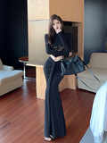 Stylish Long - sleeve Black Dress with Cutout and Ruched Detail