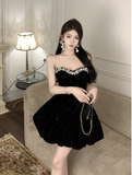 Elegant Sparkly Black Velvet Dress for Party Occasions