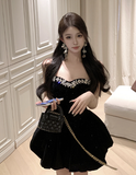 Elegant Sparkly Black Velvet Dress for Party Occasions