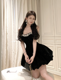 Elegant Sparkly Black Velvet Dress for Party Occasions